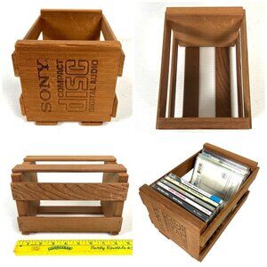 Sony Compact Disc Vintage Wood Storage Box Crate 15 CD Capacity Digital Audio